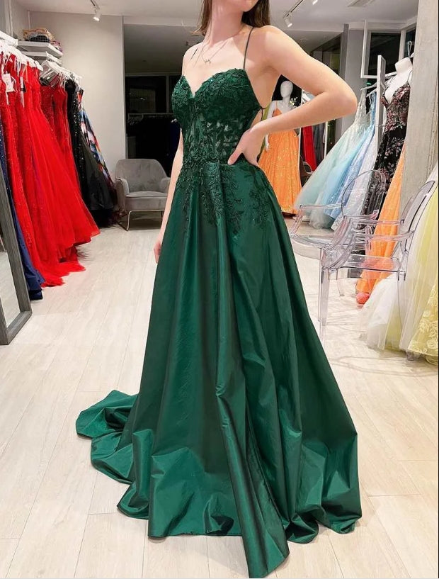 Luolandi Hot Pink Floral Appliques Lace-Up A-Line Prom Gown Elegant Evening Dress Charming